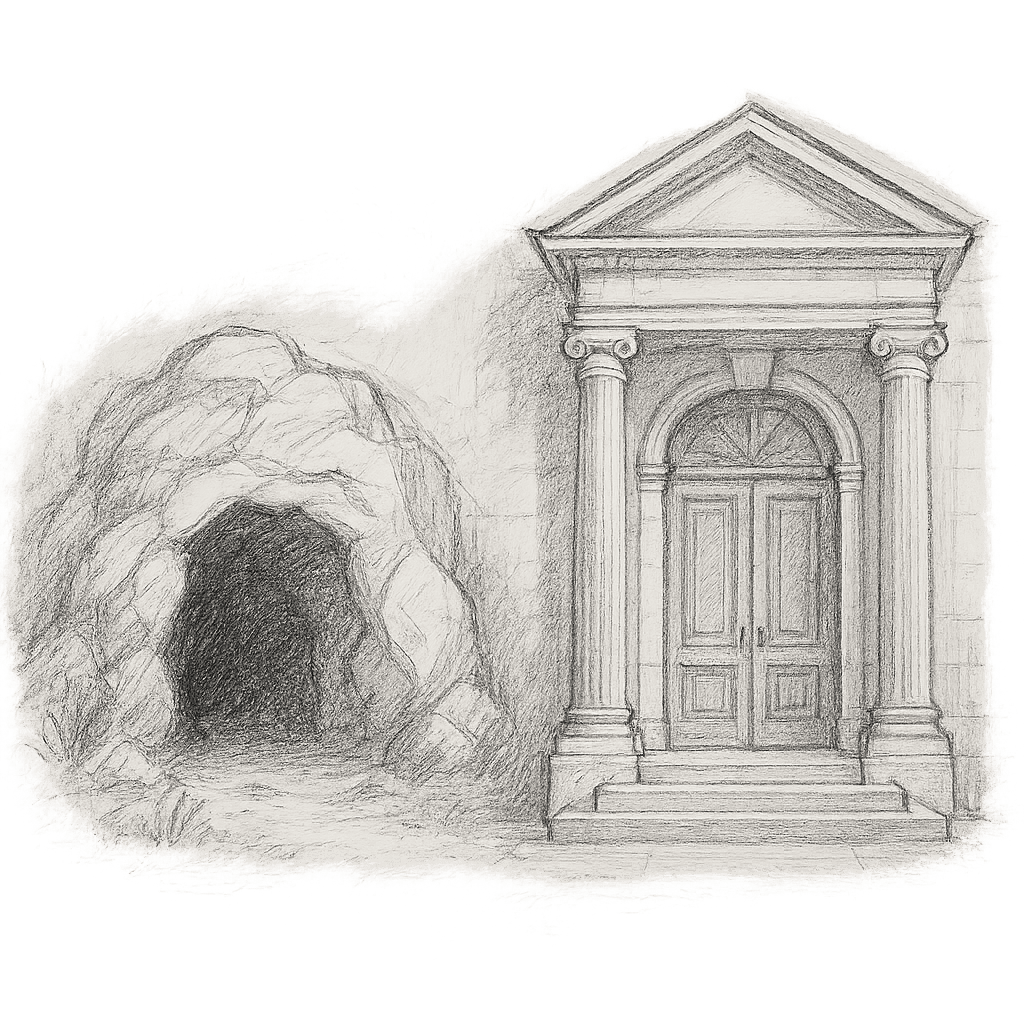 skiss av grottöppning och dekorativ entré
